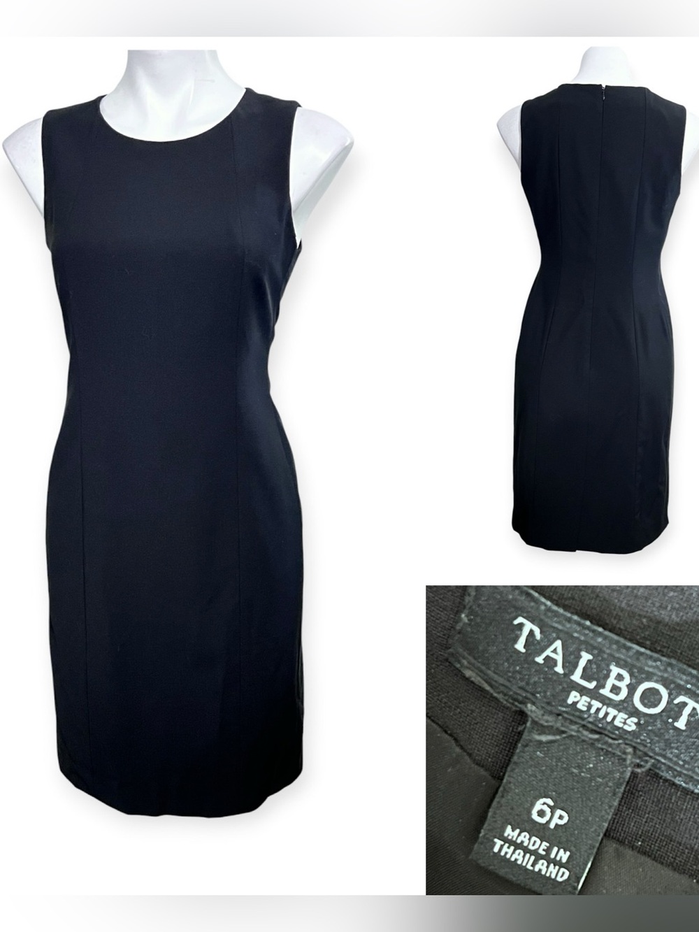 Talbots dress 6P Black Sleeveless Sheath wool blend knee length office fall